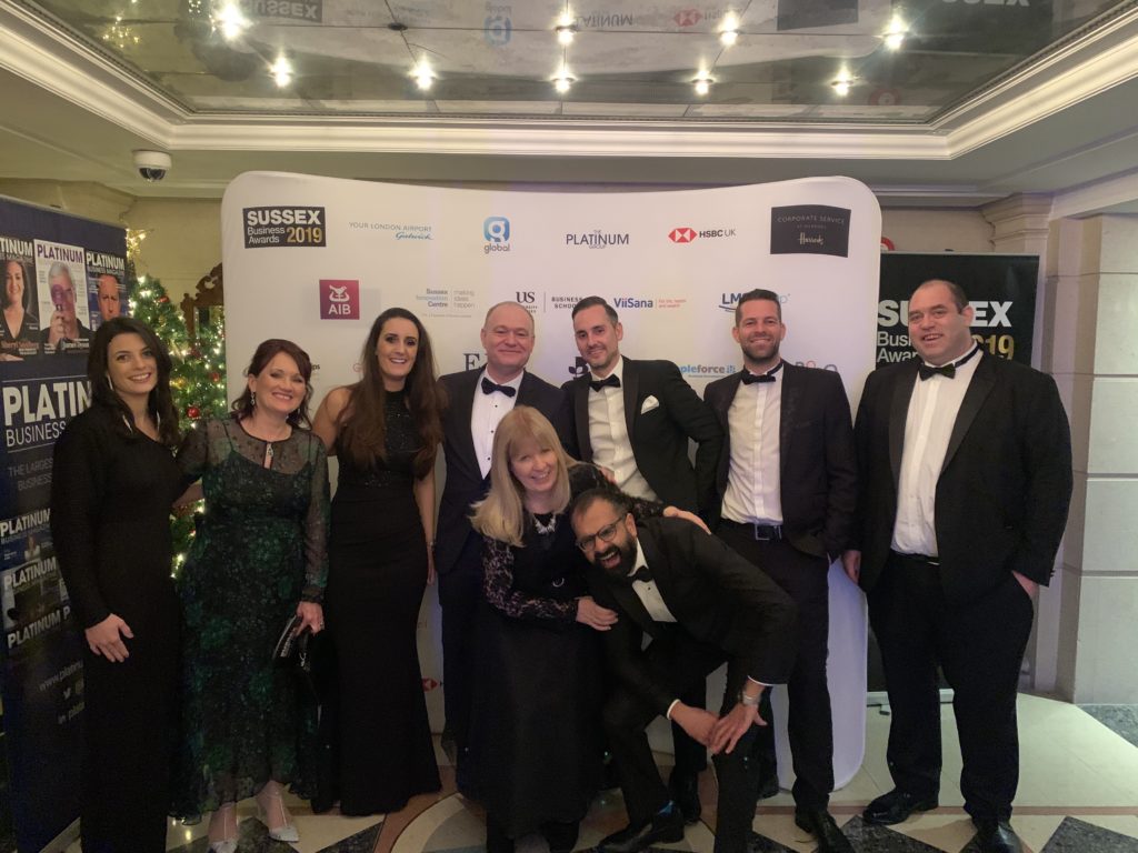 The Monan Gozzett team posing together at the Sussex Business Awards 2019